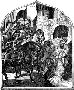 Het beleg van het kasteel van Weinsberg en de trouwe vrouwen 1140 Illustratie uit de Geschichte des deutschen Volkes door E. Duller, 1840 door Johann Jakob Kirchhoff