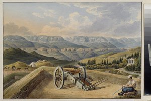 De vesting van Kislovodsk (Noord-Kaukasus). Batterij in de bergen