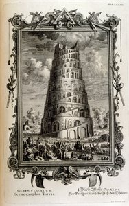 Plan van de Toren van Babel gezien vanaf de zijkant door Johann Jakob Scheuchzer