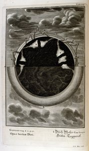 Het scheppingsverhaal van Genesis is de scheppingsmythe van zowel het jodendom als het christendom. De derde dag van de schepping: De zeeën worden geschapen door Johann Jakob Scheuchzer