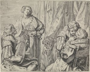 Jonge liefdesparen en een dwaas in een interieur door Johann Liss