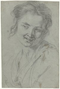 Studie van een lachende vrouw door Johann Liss