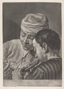 Portret van Twee Mannen, Een Speelt Blokfluit door Johann Lorenz Haid