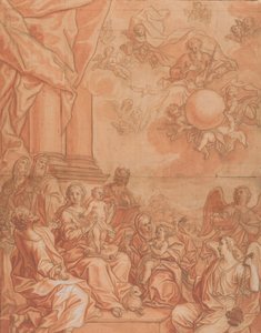 De Maagd en het Kind met Heiligen en Engelen, en God de Vader in de Hemel, midden 18e eeuw door Johann Lorenz Haid