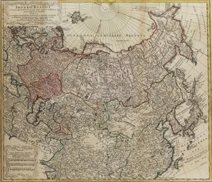 Kaart van Rusland uit: Imperii Russici et Tartariae universae tam majoris et Asiaticae quam minoris et door Johann Matthias Hase