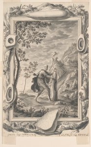 Studie voor Jakob giet olie op de steen in Bethel, Plaat 87, Physica Sacra door Johann Melchior Füssli