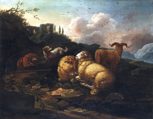 Johann Melchior Roos Schaap en herder door Johann Melchior Roos