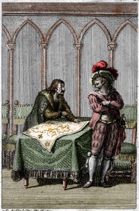 Keizer Albert I van Habsburg (1255-1308) bestudeert de kaart van Frankrijk ten tijde van het conflict tussen paus Bonifatius VIII en koning Filips IV van Frankrijk