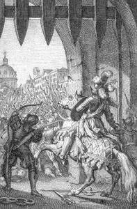 De intocht in Rome door Hendrik VII van Luxemburg in 1312. Gravure door Johann Michael Mettenleiter, 1800