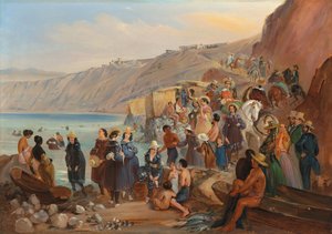 Baden op het Strand van Chorillos, Miraflores, Lima door Johann Moritz Rugendas