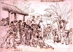 Indianen bezoeken een landgoed, Brazilië, c.1825 door Johann Moritz Rugendas
