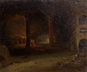 Bezoekers in een ondergrondse gewelf door Johann Nepomuk Ender
