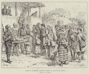Hongersnood in Montenegro, vluchtelingen helpen op weg naar Servië door Johann Nepomuk Schonberg