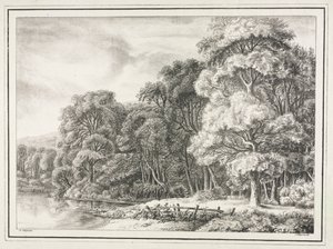 Boslandschap met meer door Johann Nepomuk Strixner