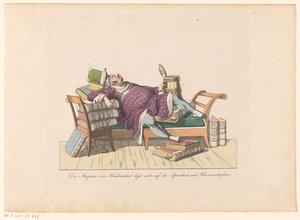 Leraar van Krähwinkel liggend op een sofa met boeken