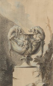 Ontwerp voor een tuinvaas met jachtthema, ca. 1740 door Johann Paul Egell