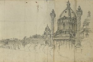 Uitzicht over de zuidelijke buitenwijken van Wenen en de Karlskirche