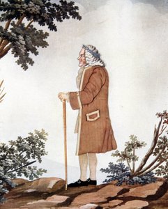 Portret van Voltaire, Franse schrijver (1694-1778) - in Gouache en zijde toegeschreven aan Johann Huber van Genève door Johann Rudolph the Elder (attr.to) Huber