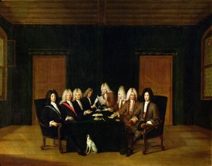 De Plenipotentiaries op het Congres van Baden, september 1714 door Johann Rudolph the Elder Huber