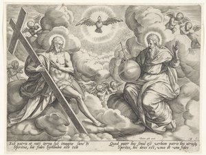 De heilige Drie-eenheid in de wolken door Johann Sadeler (I)