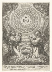 Engelen aanbidden het monogram van Christus door Johann Sadeler (I)