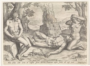 Eva treurt om de dood om Abel (Geschiedenis van Kain en Abel)