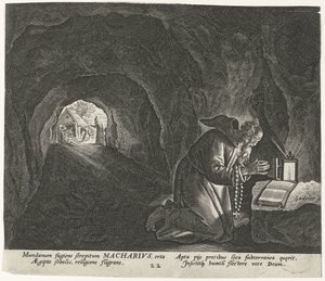 Macarius van Egypte als kluizenaar door Johann Sadeler (I)