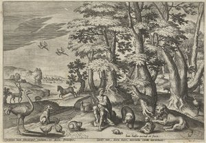 Orpheus, musicerend voor de dieren door Johann Sadeler (I)