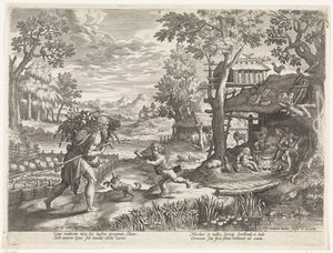 Set begroet Adam bij diens terugkomst van het veld door Johann Sadeler (I)