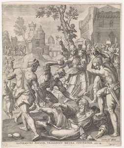 Steniging van de apostel Paulus (Handelingen van de apostelen) door Johann Sadeler (I)