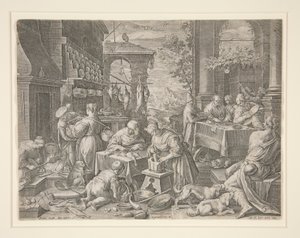De rijke man en Lazarus door Johann Sadeler I