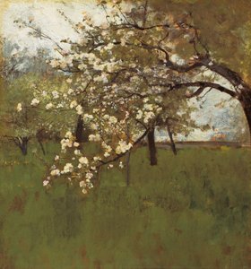 Bloeiende appelboom (olieverf op doek) door Johann Sperl