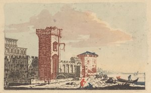 Kastelen, ruïnes en zeegezichten - Zes gekleurde gravures door Johann Teyler