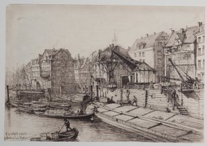Hoge brug bij de nieuwe kraan door Johann Theobald Riefesell