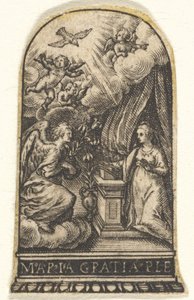 Aankondiging, Maria knielt bij een lessenaar terwijl Gabriel op een wolk nadert, ca. 1580-1600