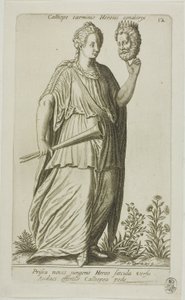 Calliope, Muze van Epische Poezie, plaat 12 uit Parnassus Biceps door Johann Theodor de Bry