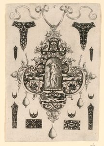 Plaat 6, uit een serie van acht hangende ontwerpen met de kardinale deugden door Johann Theodor de Bry