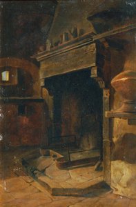 Interieur met open haard door Johann  Till der Jüngere