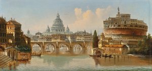 Johann Wilhelm Jankowski Rome Engelsburg en St Peter door Johann Wilhelm Jankowski
