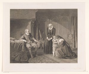 De moeder, vrouw en zoon van Reinier van Oldenbarnevelt smeken Maurits om genade, 1623 door Johann Wilhelm Kaiser (I)