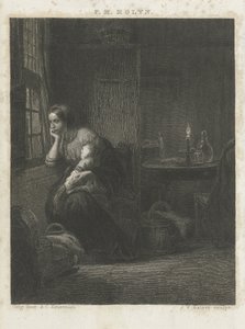Vrouw met kind bij een venster door Johann Wilhelm Kaiser (I)