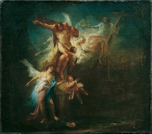 Christus neemt de goede moordenaar op in de hemel