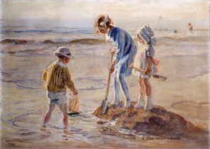 Spelen op het Strand van Katwijk door Johann Zoetelief Tromp