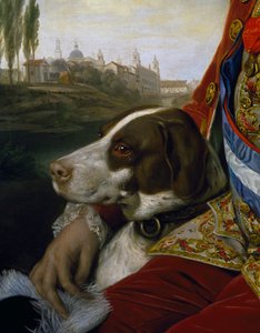 Hond, detail uit portret van Ferdinand van Bourbon, Hertog van Parma