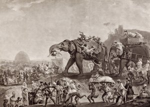 Ambassade van Hyderbeck naar Calcutta, van de Vizier van Oude, via Patna, in het jaar 1788, om Lord Cornwallis te ontmoeten, gepubliceerd ca.1800 door Johan Joseph Zoffany