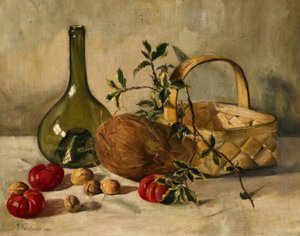 Stilleven met een kokosnoot door Johanna Margaretha van de Kasteele