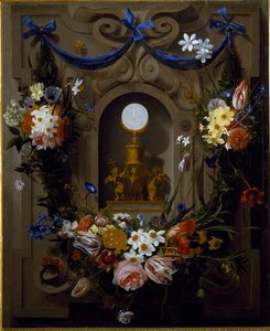 Eucharistie in een bloemenkrans