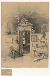 Poort in Bosbooms atelier door Johannes Bosboom (signed by artist)