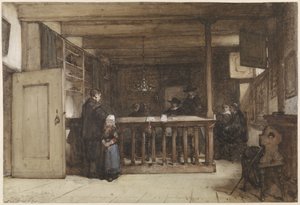 Betaaldag: De Schepenkamer in het Rechthuis te Nieuw-Loosdrecht, gestoffeerd met Zeventiende-eeuwse Figuren