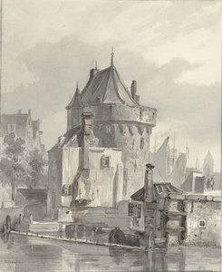 Gezicht op de Hoofdtoren te Hoorn door Johannes Bosboom